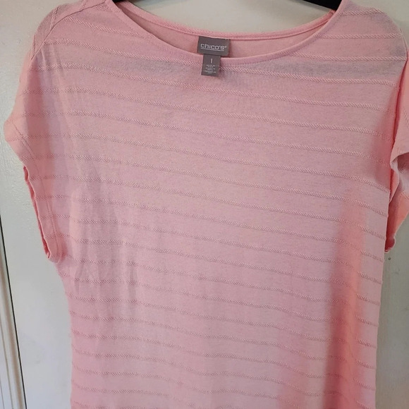 Chico's Textured Diagonal Stripes Asymmetrical Tee in Size `1 - Picture 4 of 6